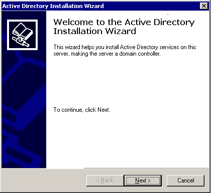 This is the Active Directory Installation Wizard.