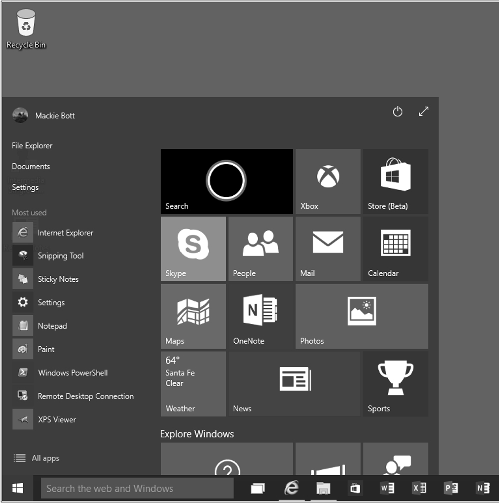 The Windows 10 Start menu blends elements of its Windows 7 predecessor with Windows 8 live tiles.